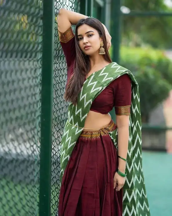 Indian Actress Pujita Ponnada in Traditional Maroon Lehenga Choli